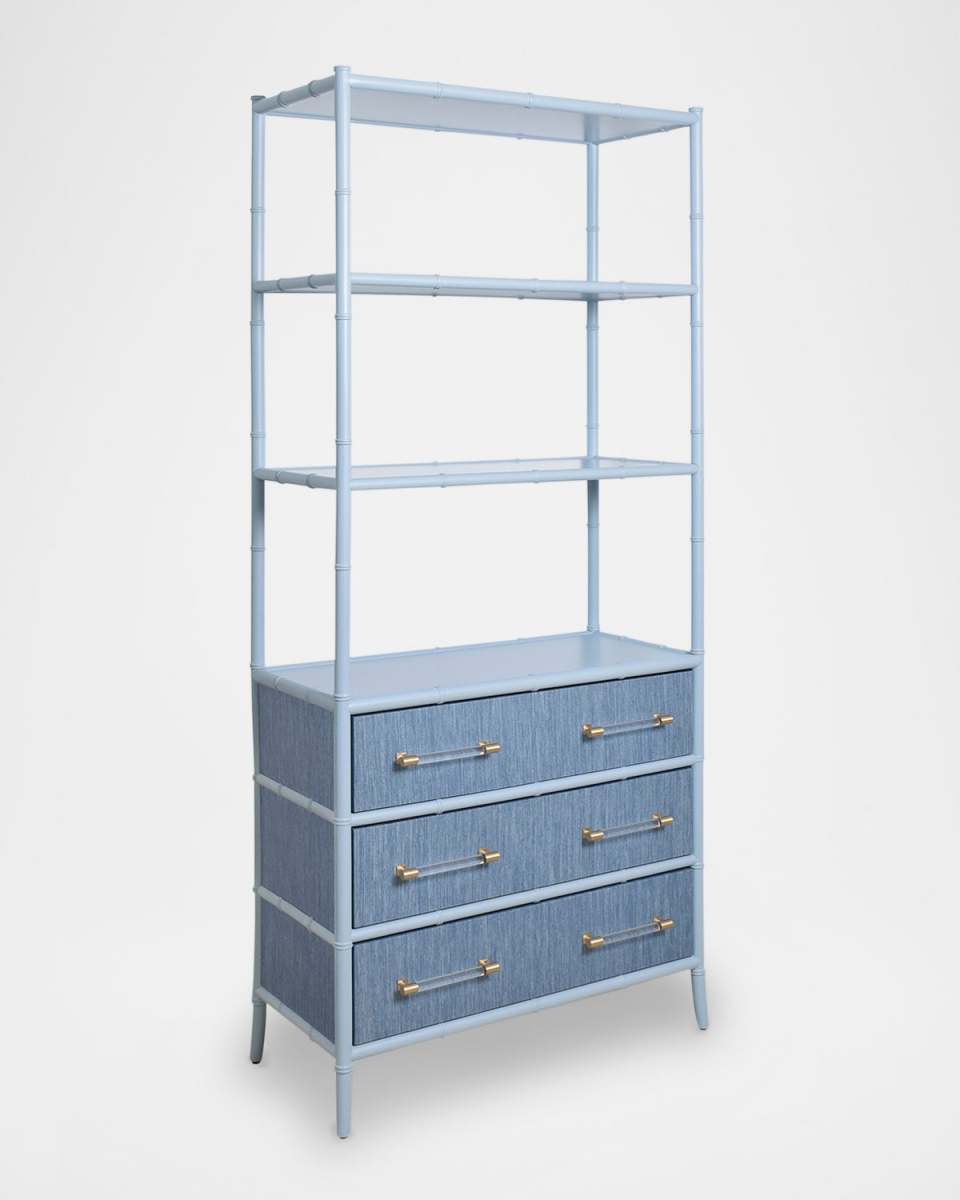 Flynn 3-Tier Etagere with 3 Drawers, Blue